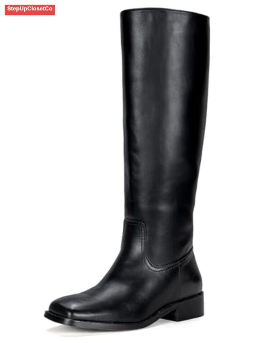 Women's Square Toe Knee High Riding Boots Low Block Heel Side Zip